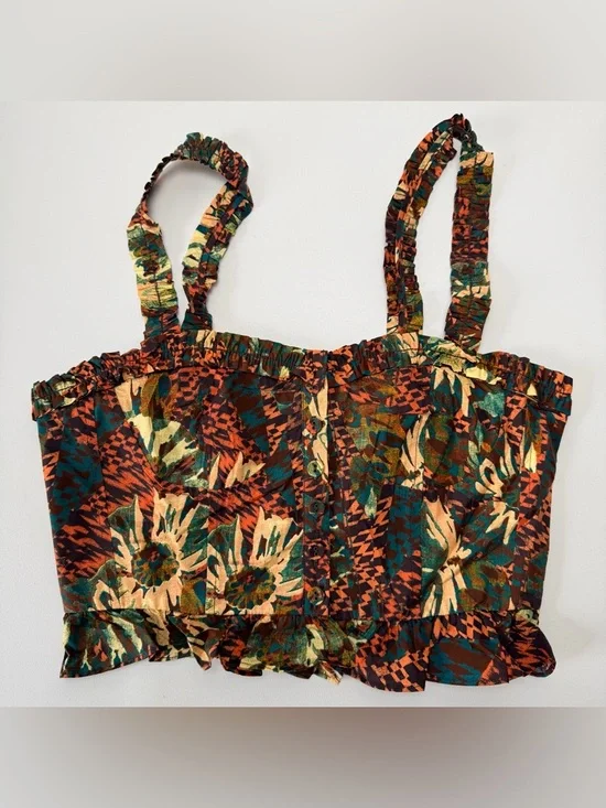 Ulla Johnson Alexandra Cropped Printed Cotton Poplin Top Women size S/M Corset - Picture 2 of 10